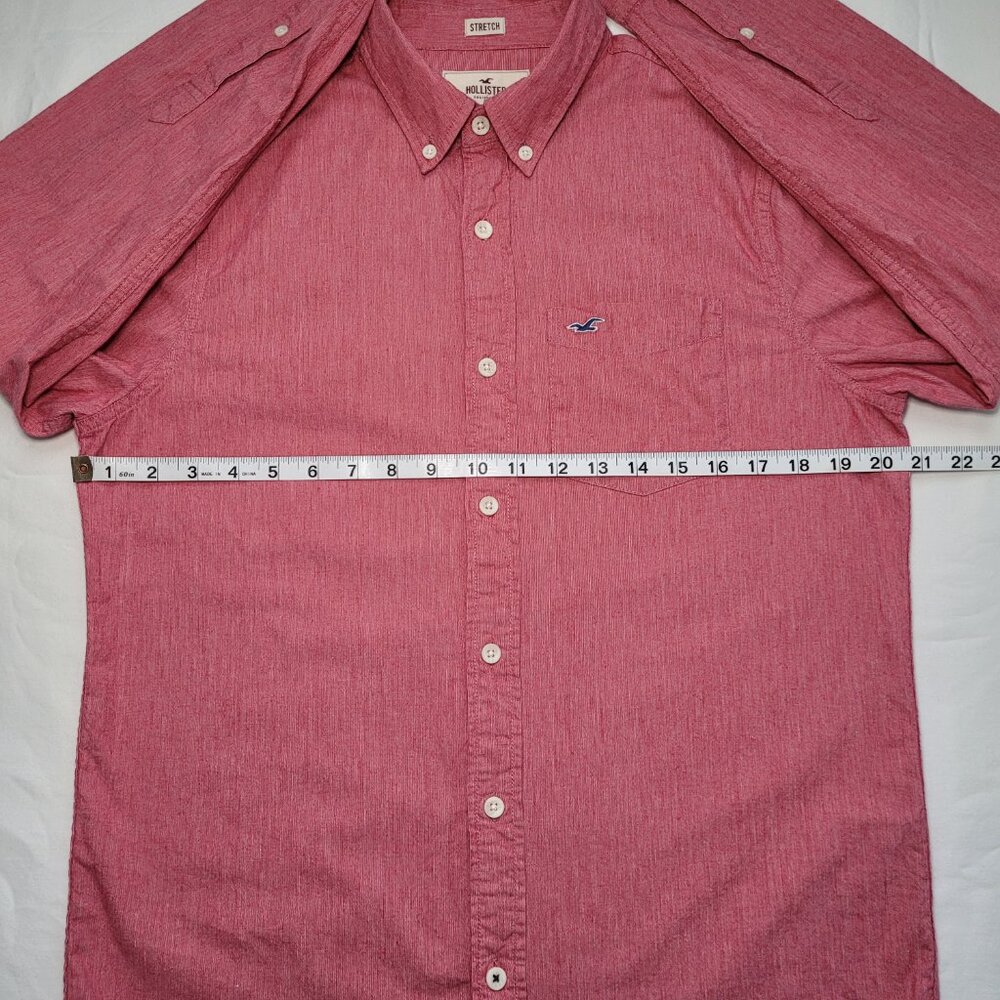 Hollister Mens Button Down Shirt Epic Flex Heather Red Medium Coastal Preppy - Picture 7 of 12